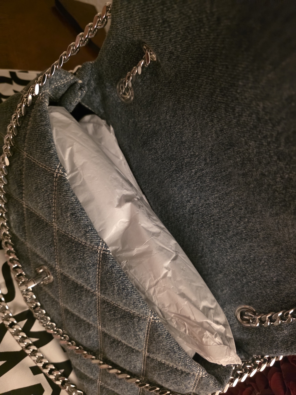 NWOT Marc Jacobs Quilted Denim Crossbody with Silver Chain - Picture 3 of 4